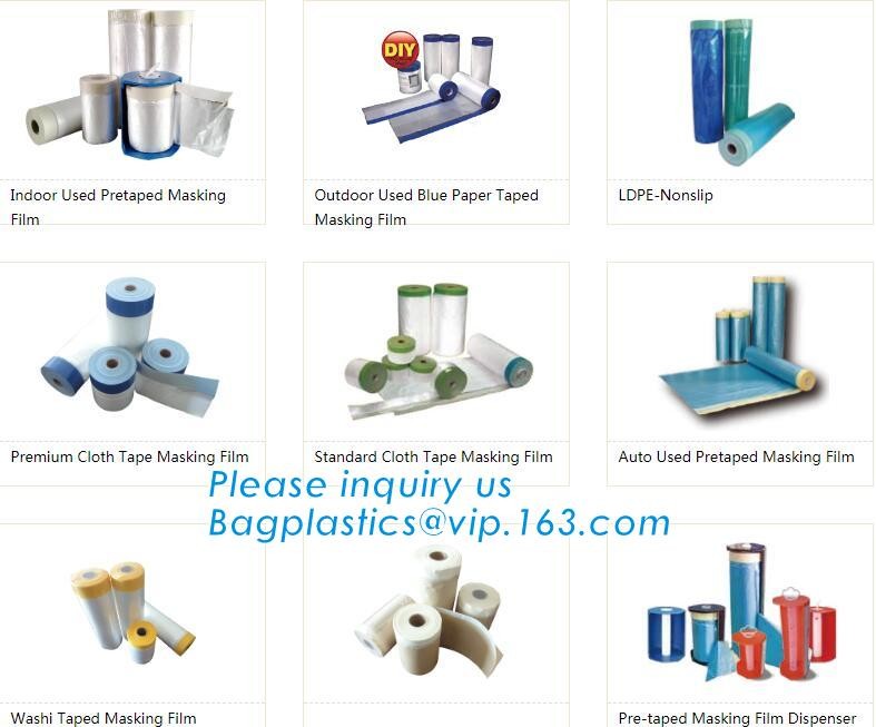 Pre-tapd paint masking film HDPE,Car paint repair masking film with tape, Hot sell masking film with adhesive tape, PAC
