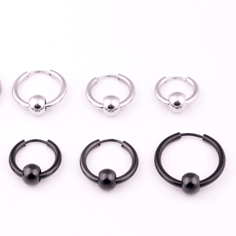 Hoop Earrings Stainless Steel Punk Men Earrings Ball Pendant Circle Ring Earring Piercing Jewelry Earrings Christmas Gif