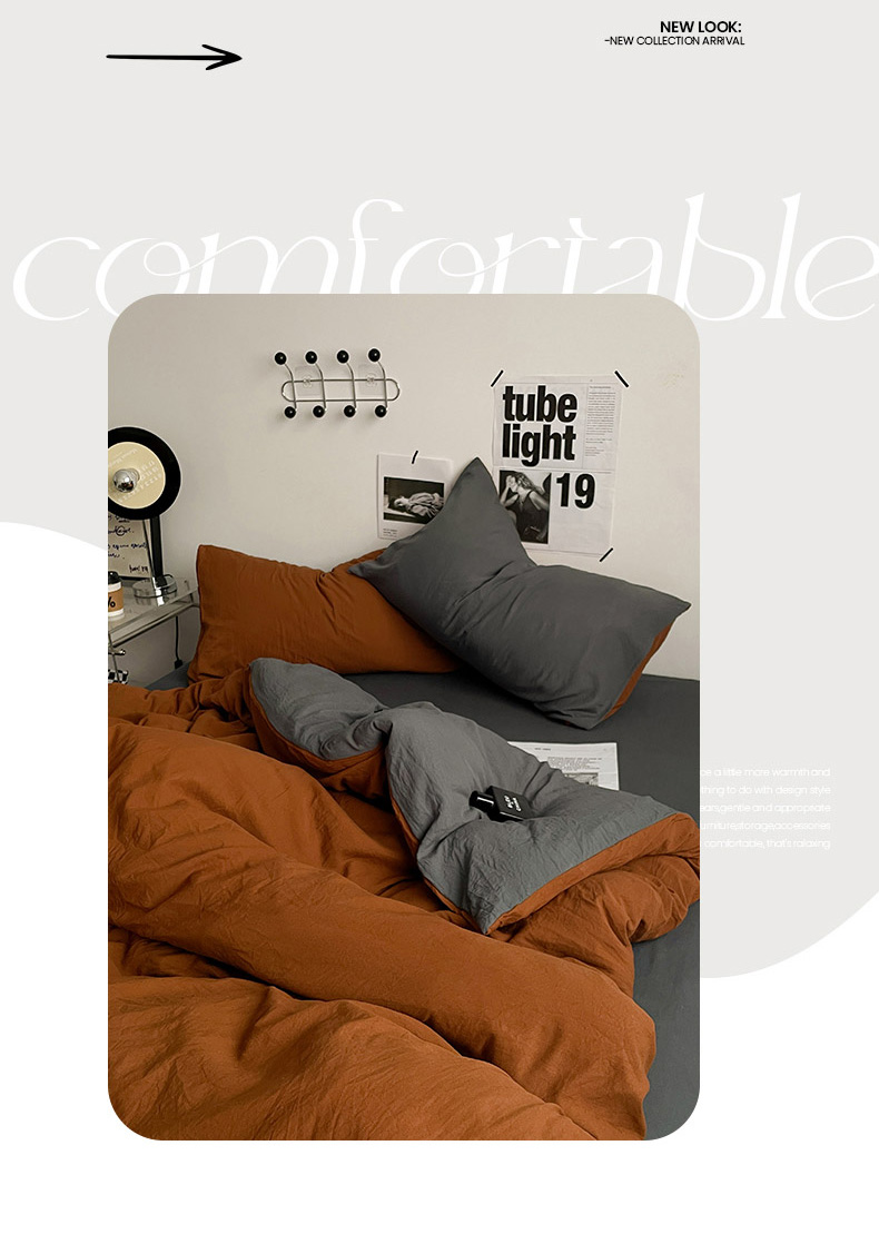 4-piece Duvet Cover Set Solid Color Washed Cotton Bedding Set for Adult and Child