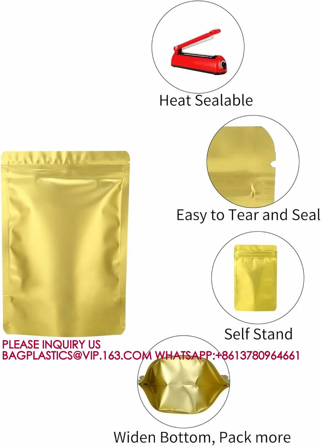 Stand Up Zipper Lock Aluminum Foil Bag, Packaging for Small Businesses, Packaging Bags