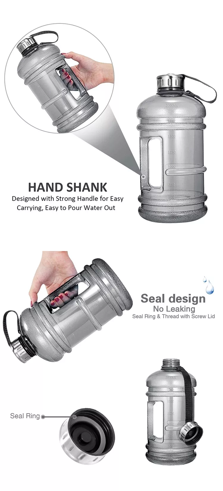 Hot Selling Large Capacity Plastic Sport Water Bottle Portable Gym pot with Flap Lid