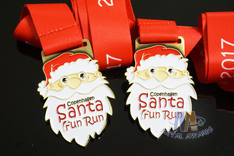Christmas Festival Fun Run Metal Award Medals Gold Plating Sublimated Ribbon