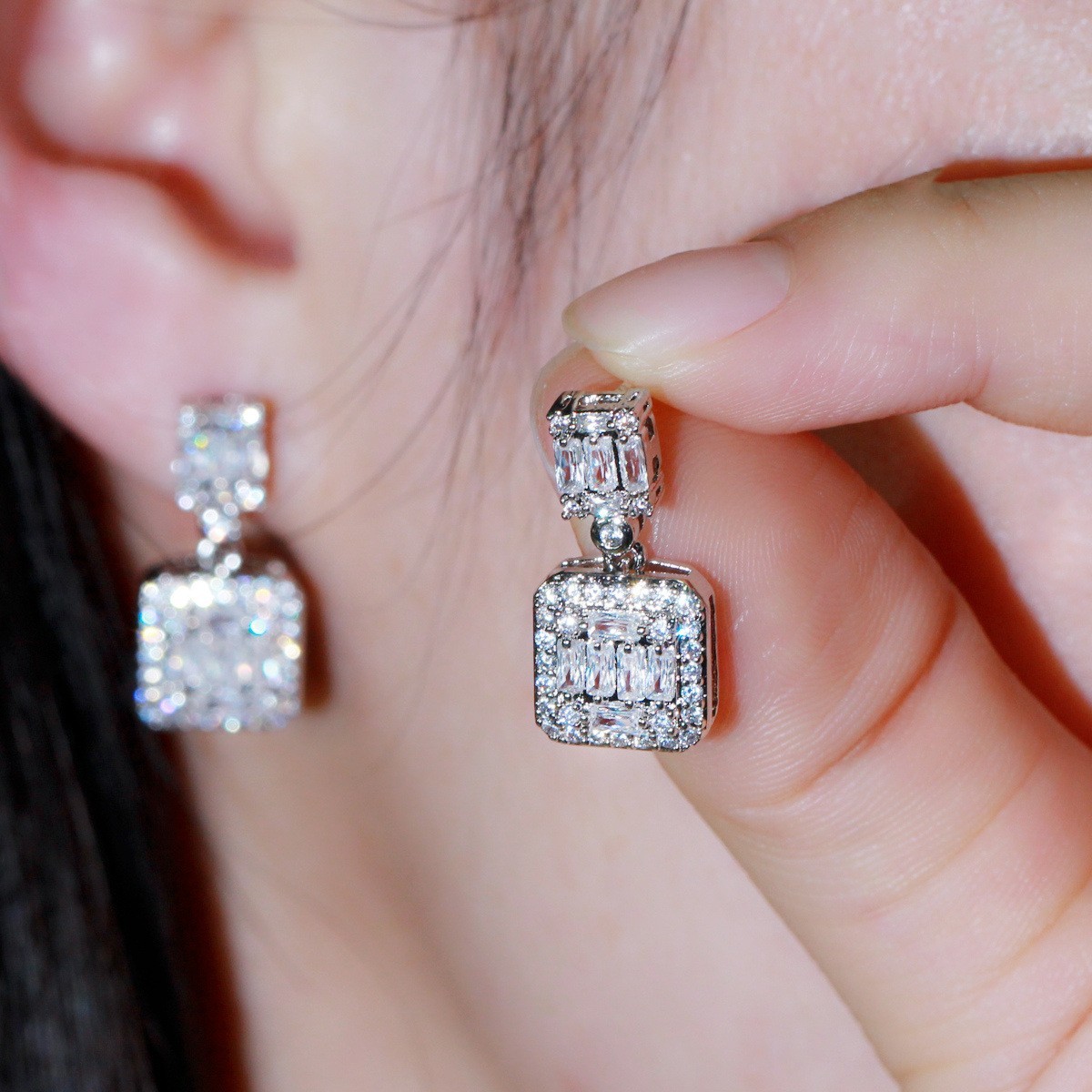 Fashion Wedding Jewelry Earring Full Crystal Rhinestone square Shape Bridal Jewelry Earrings