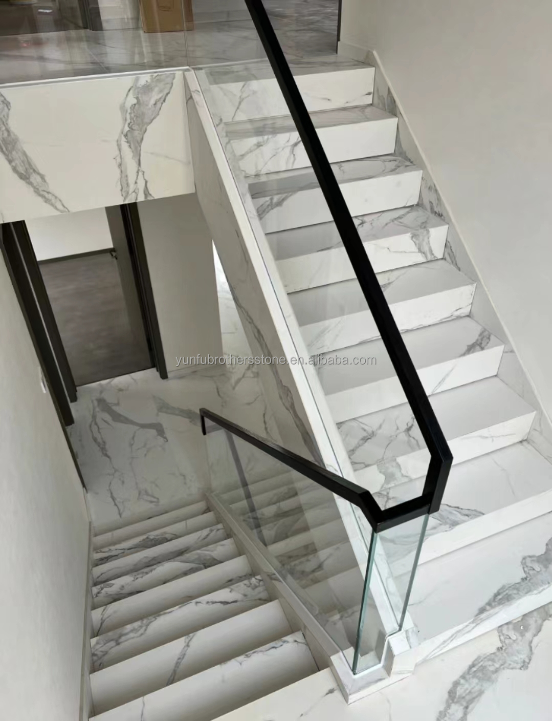 Modern Design Style Straight Stair Customized Luxury Artificial Marble Staircase