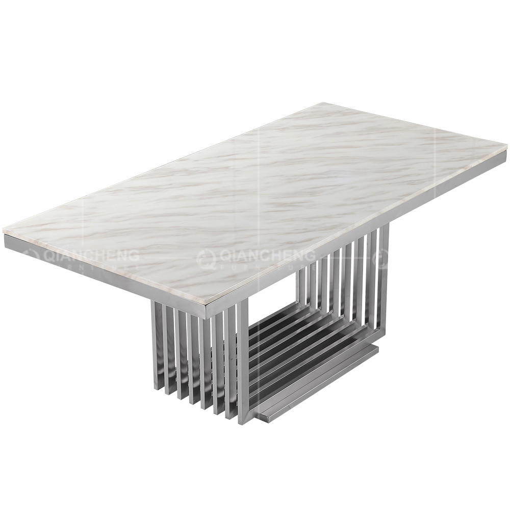 White Marble And Chrome SS Console Table For Living Room Furniture