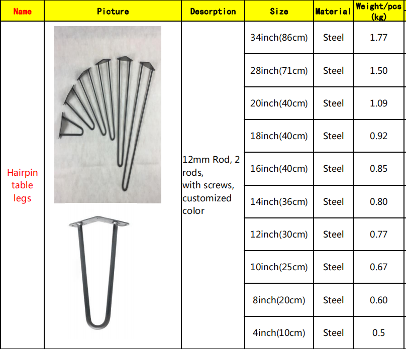 Sturdy Hairpin Coffee Table Legs with Screws and Hairpin Leg Protector Morden Style