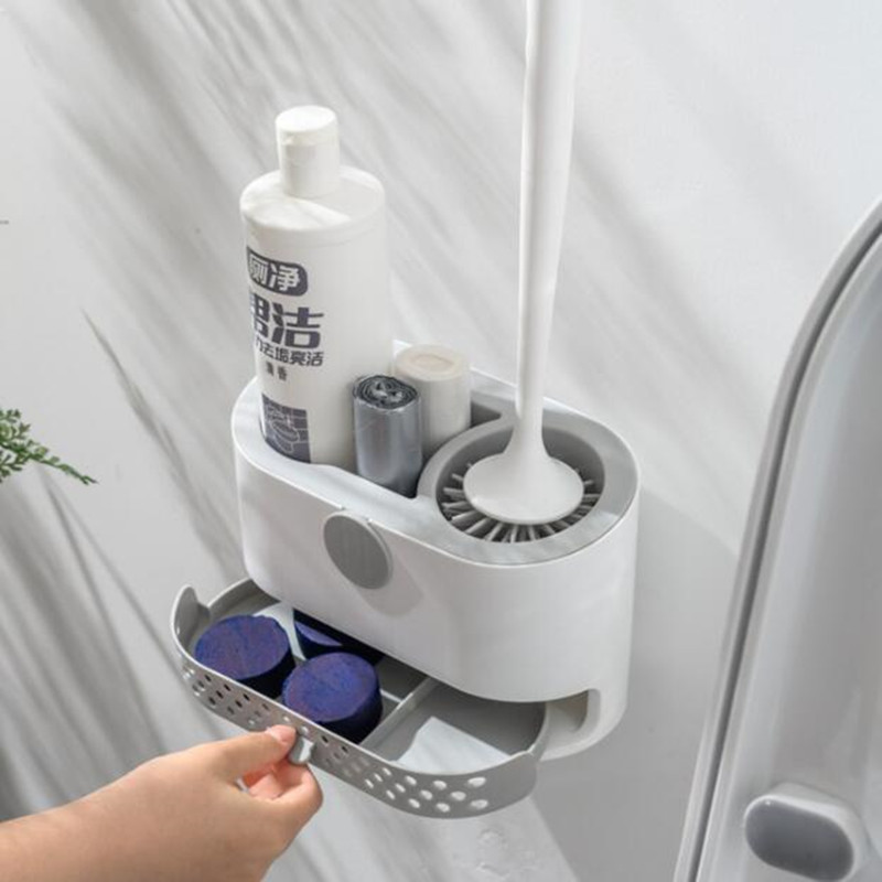 Silicone Head Tpr Toilet Bowl Cleaning Brush Set Wall Mounted Sustainable 230g