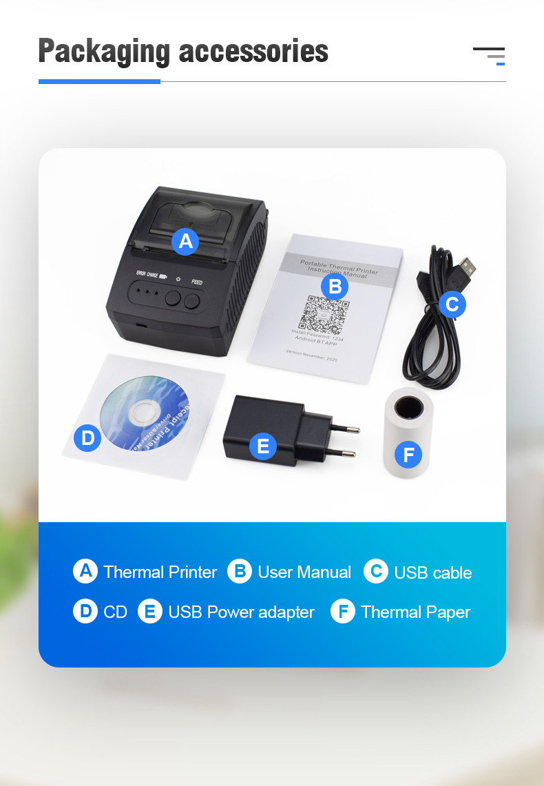 Terminal Android Bluetooth Thermal Printer 58mm Zjiang 5811dd