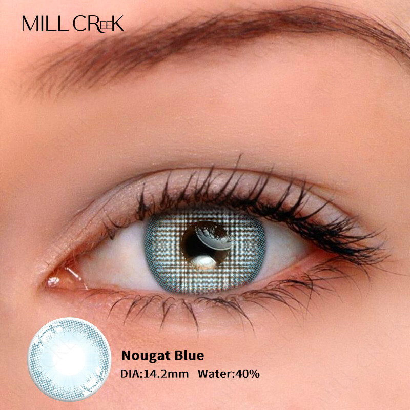 Custom Logo Nougat Blue Eye Contact Lenses Triple Tone 14.2mm
