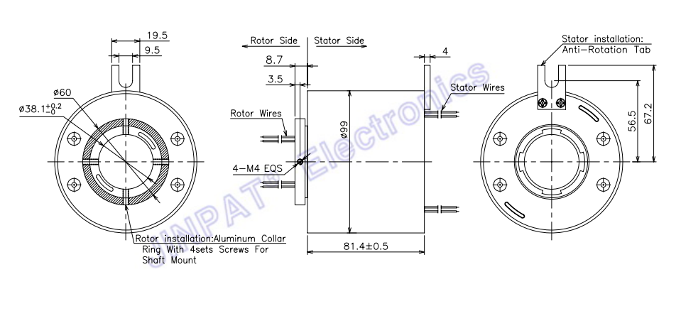 Military Equipment Through Hole Slip Ring Diameter 38.1mm