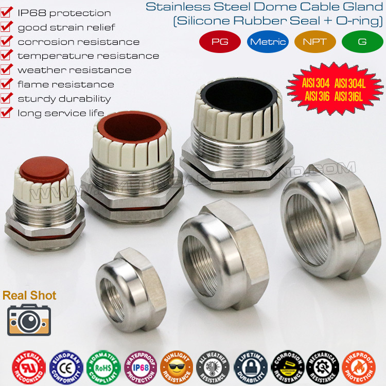 IP68 Hermetic Cable Glands Sealing Connectors Stainless Steel AISI 304 & AISI 316 with PG or Metric Thread