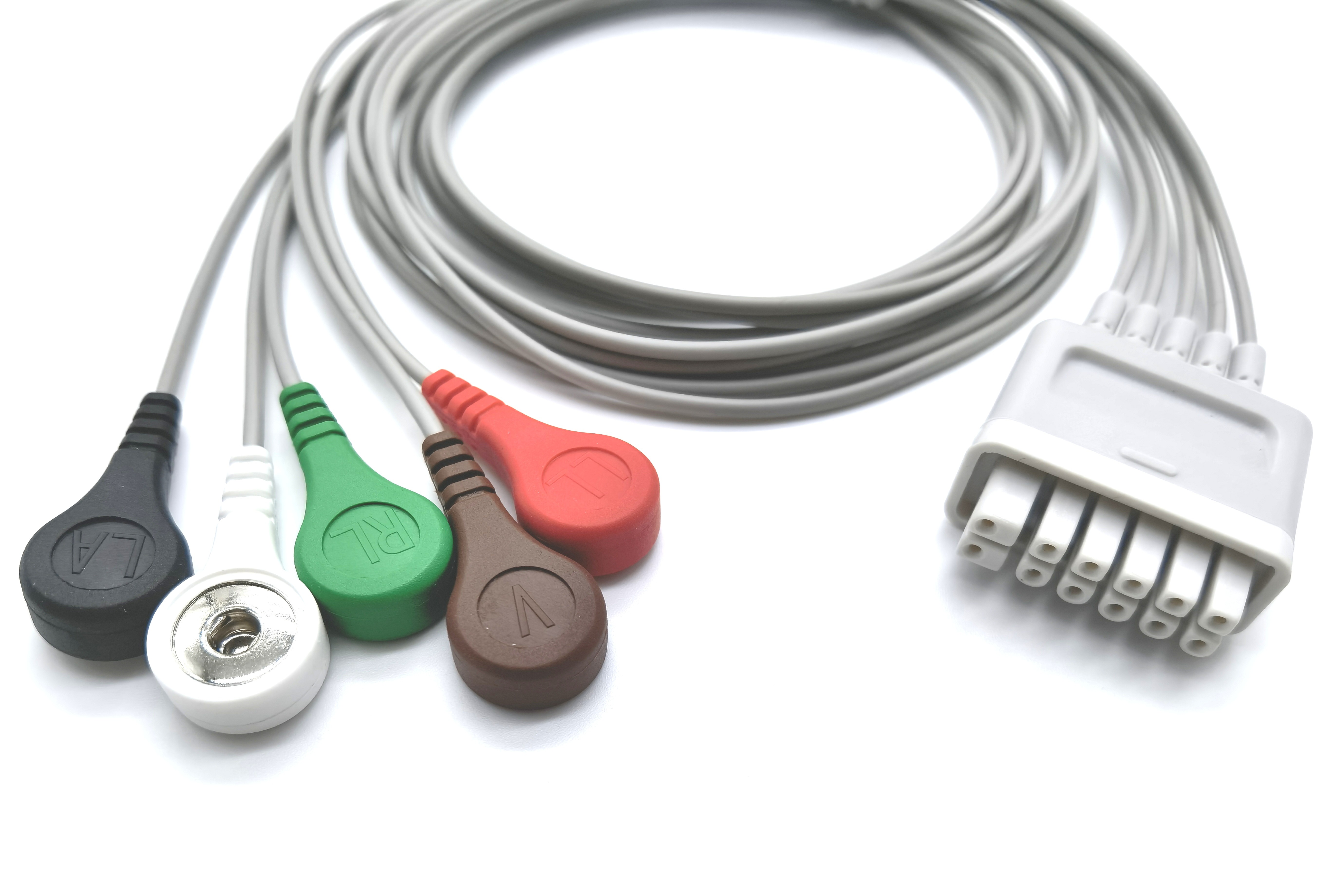 Compatible Mindray Bene TMS60 AHA IEC 1m 5 Lead ECG Cable for Patient Monitor