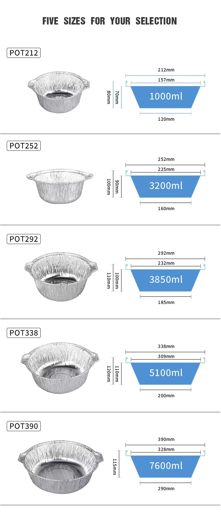 Picnic Aluminum Foil Pots Takeout Disposable Tin Foil Pan with Lids