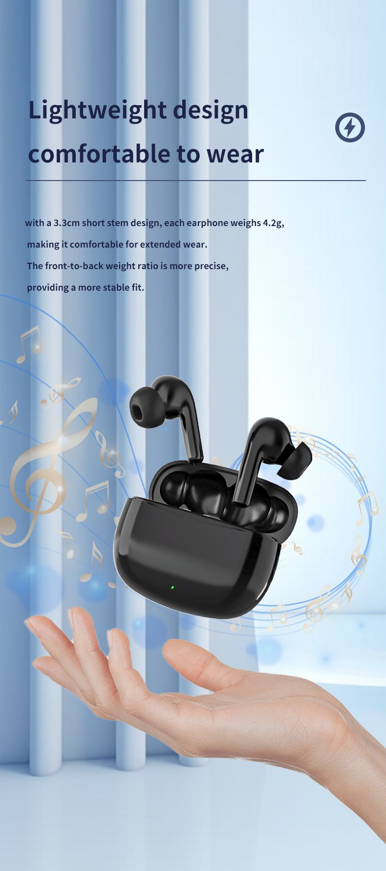 Private Mold Wireless HiFI Earbuds with Low Latency ANC ENC and Digital Display