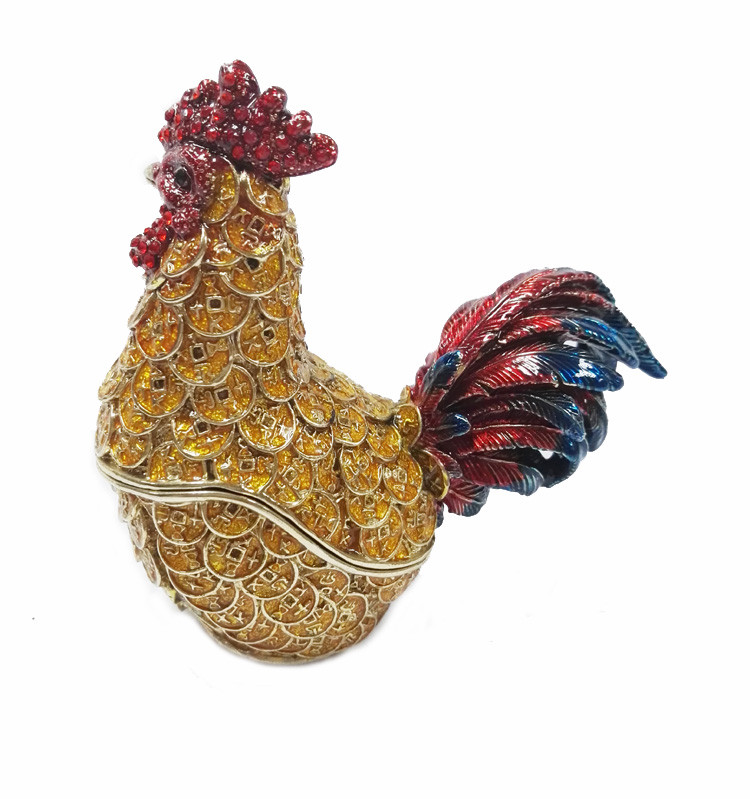 Decorative alloy rooster jewelry boxes beautiful cock enamel trinket box
