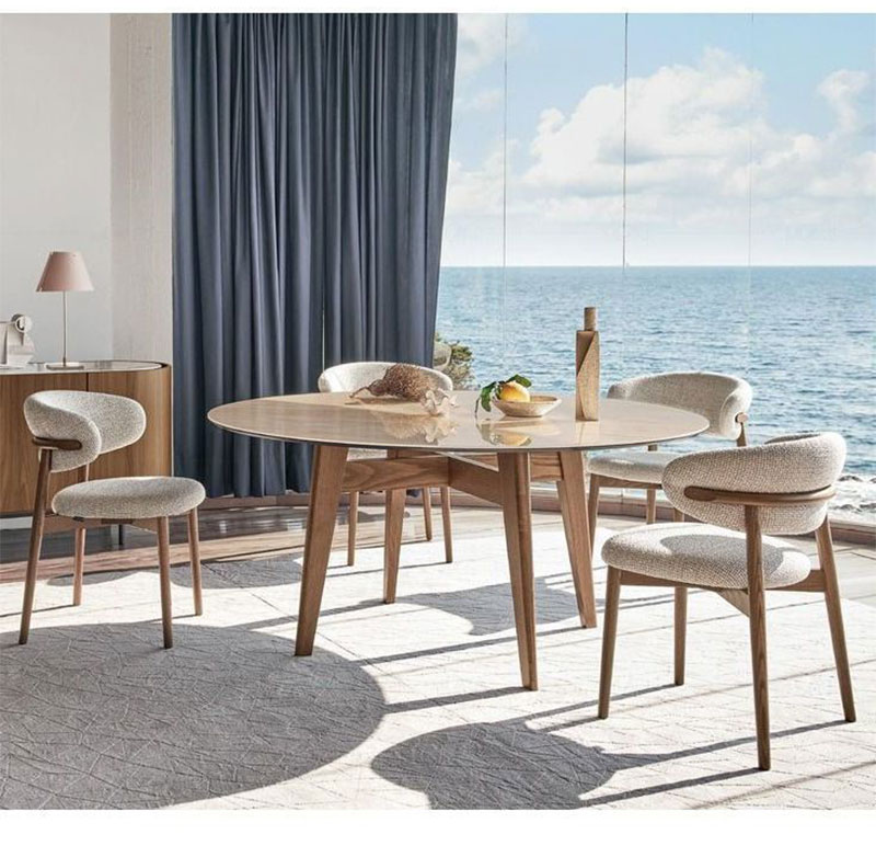 Iron Light Wood Dining Chairs Upholstered Fabric Modern Wood Dining Chairs