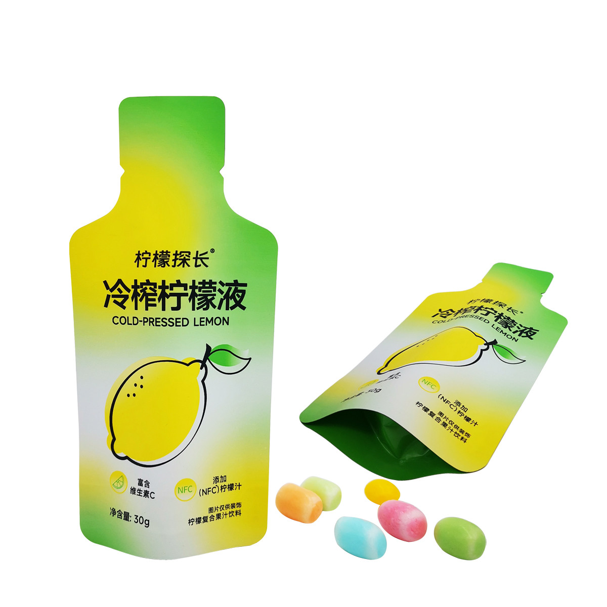Custom Printed Smell Proof Bottle Shaped Stand Up Pouch Bags with Foil Lined Tear Notch for Lemon Juice Drinks Packaging