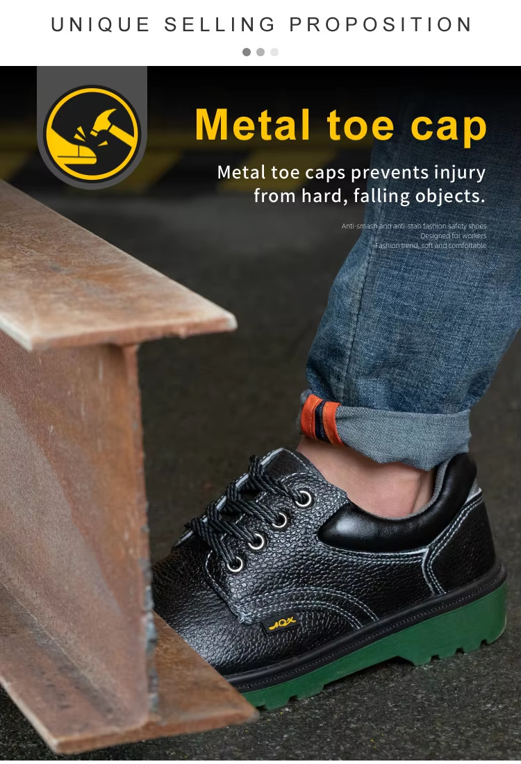 Metal Toe Industrial Safety Shoes PU Black Leather Work Shoes For Men