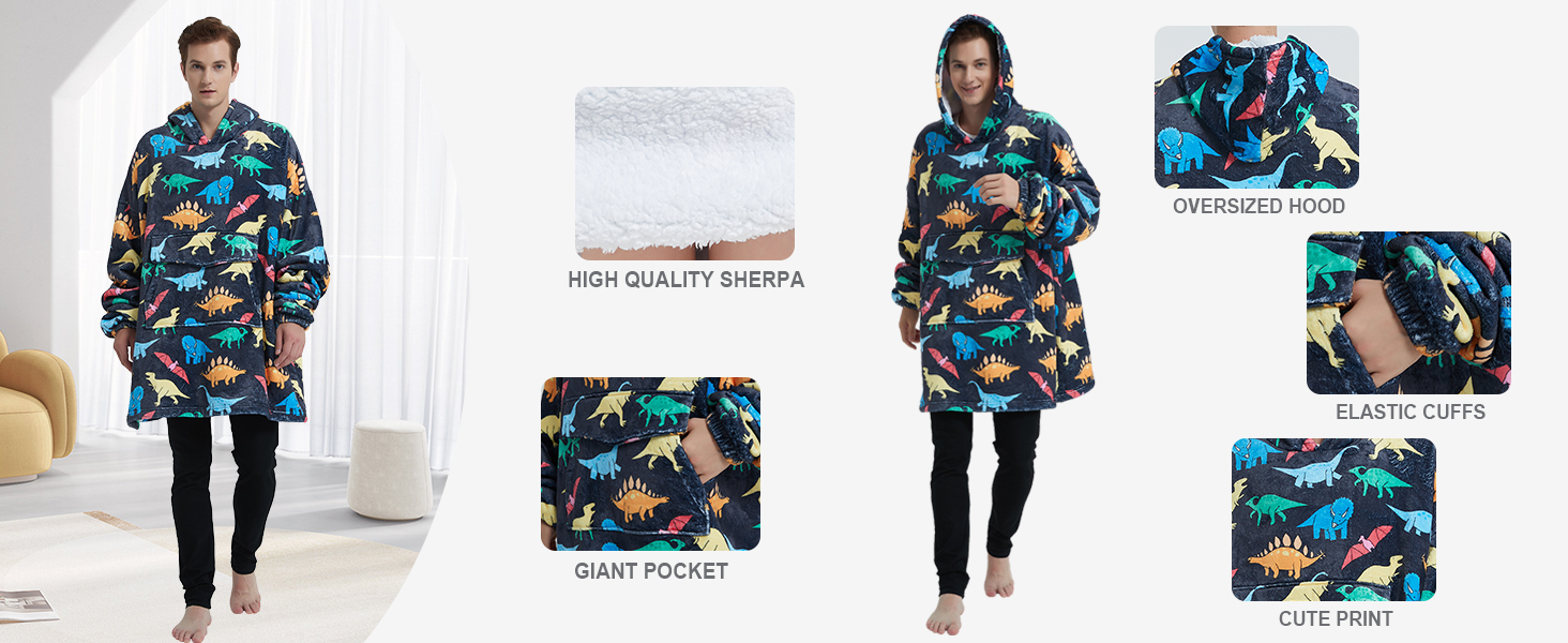 adult blanket hoodie dino