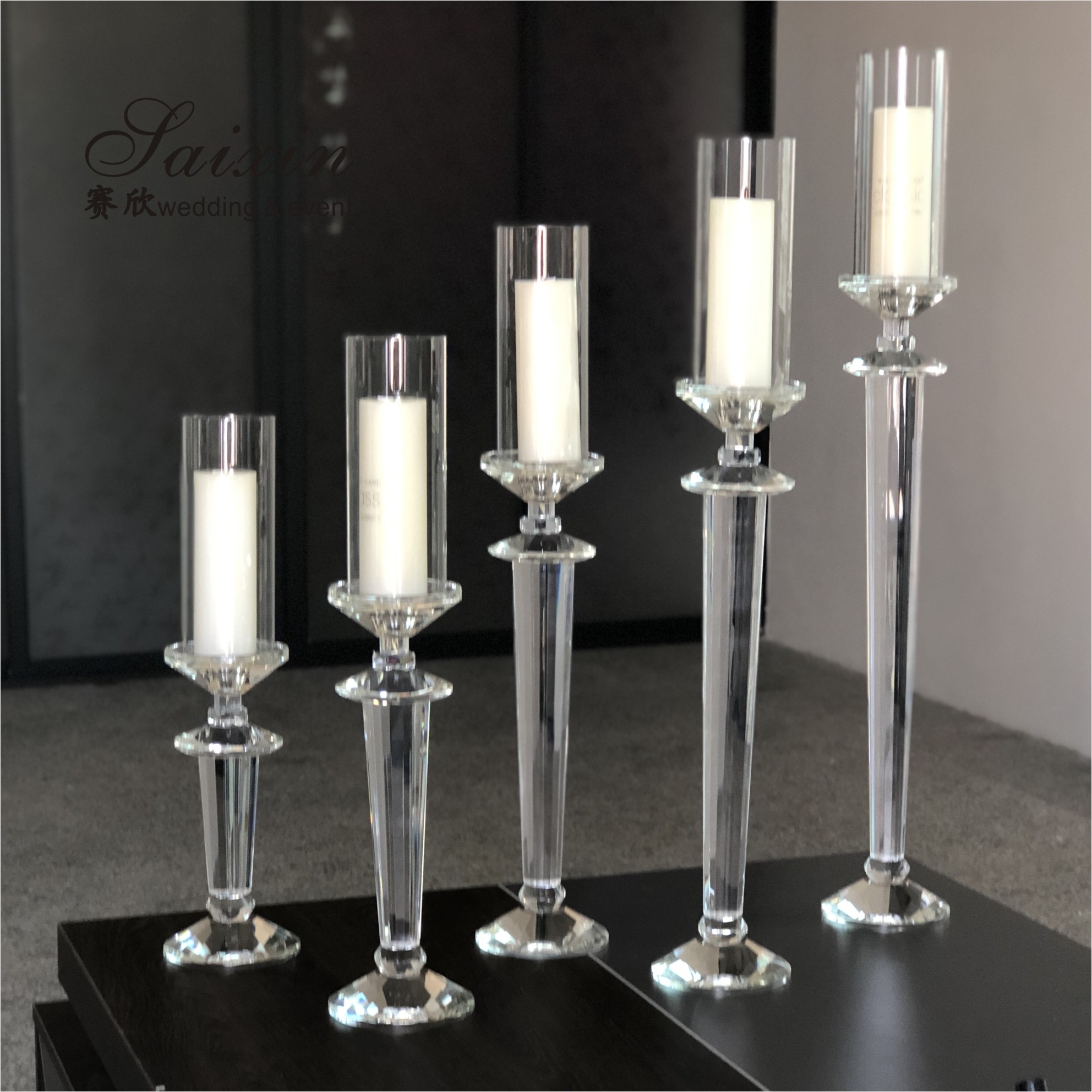 Saixin hot sale bling wedding decoration centerpiece set crystal candle holders