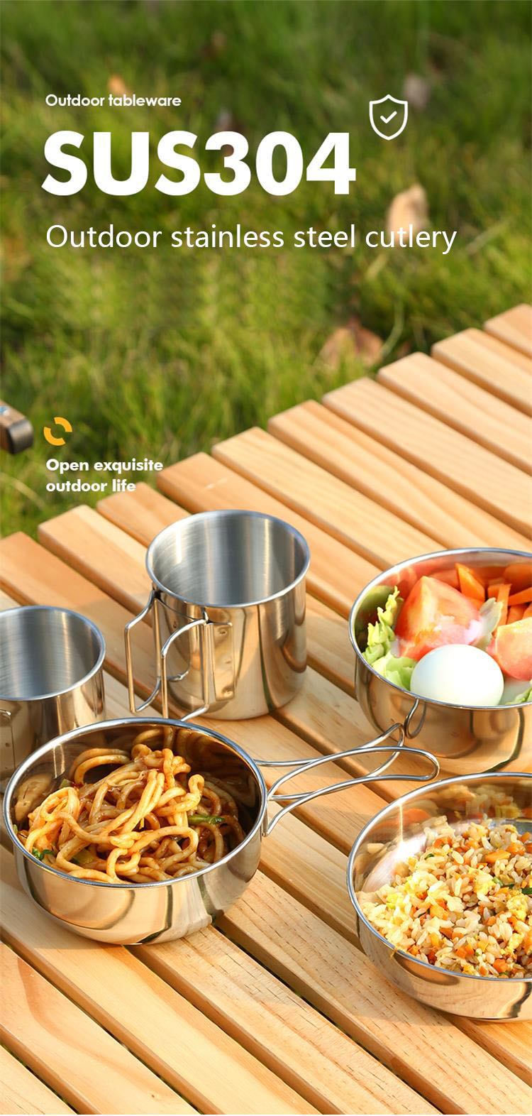 OEM Hiking Picnic Outdoor Cookware Set Stainless Steel Non Stick