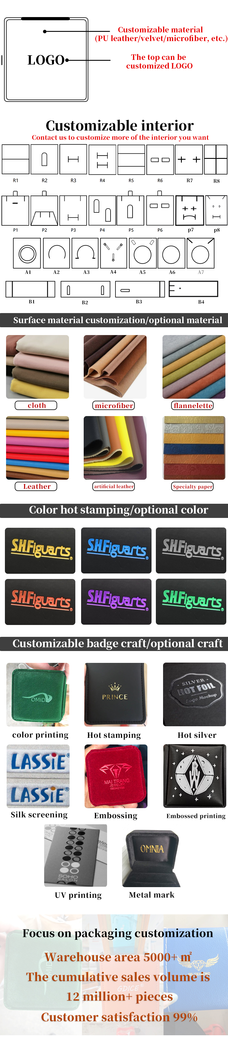 OEM PU Leather LED Jewelry Box , Handy Square Jewelry Luxury Packaging Box Set