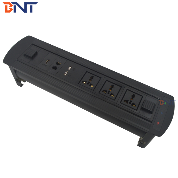 aluminium alloy shell 360 degree electric rotary desktop socket for conference table with network connector usb charging
