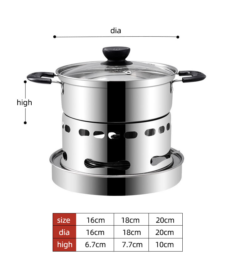 Hot Selling Household Stainless Steel Ramen Soup Pot Portable Cooking Pot Spirit Cooker Alcohol Stove Small Hot Pot