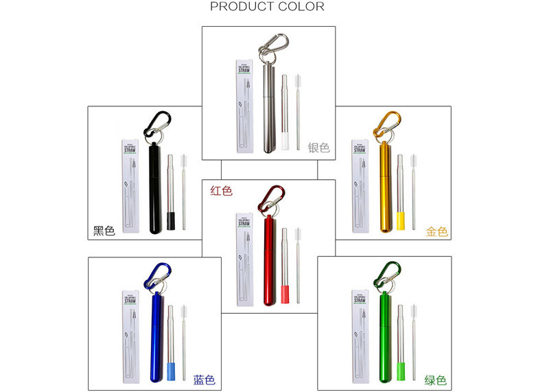 Restaurant Retractable Stainless Steel Straws With Aluminum Alloy Storage Tube