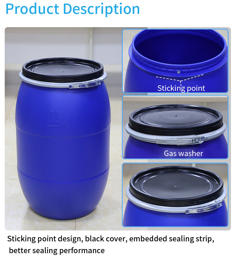 Liquids Packaging Cylinder 160L Blue HDPE Plastic Container Drum 80 Degree