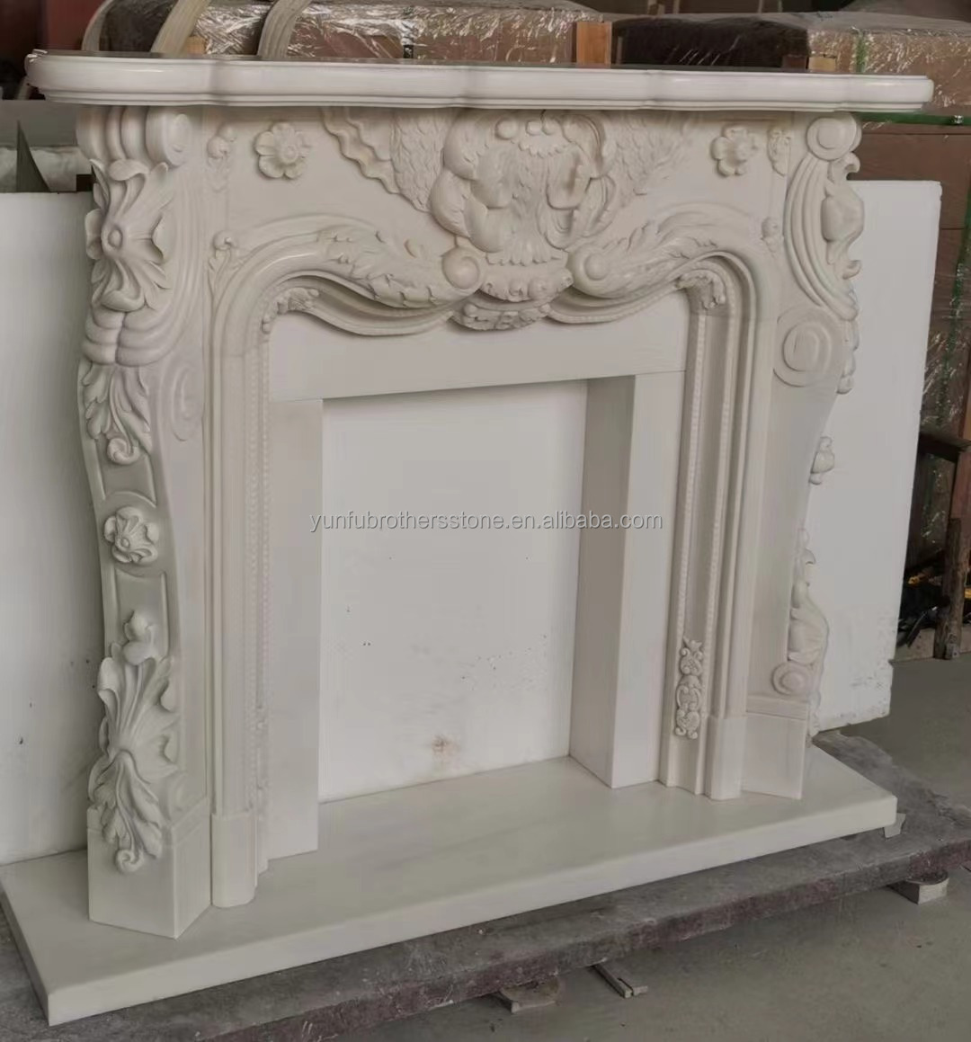 Modern Design White Marble Fireplace Surround for Wall Mounted Installation