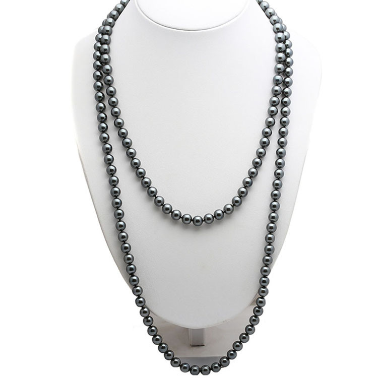 Luxury Black Round 8mm Shell Pearl Sweater Necklace 55 Inches (N08736)
