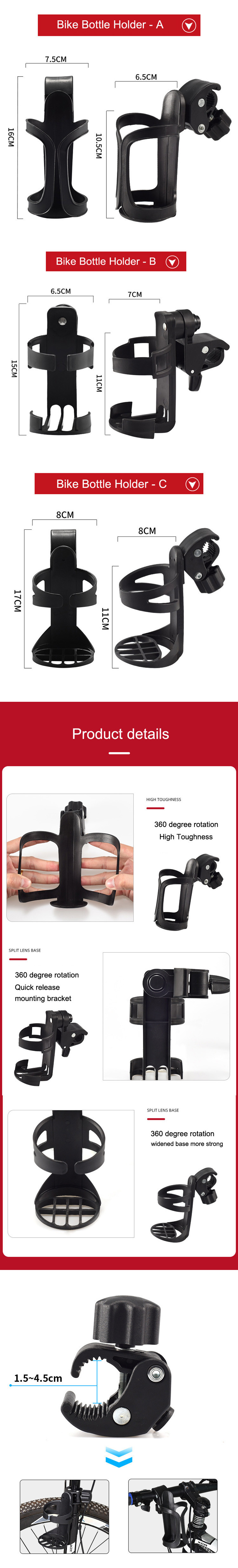 32 Oz 40 Oz 64 Oz Plastic Bike Water Bottle Holder 3d Print Adjustable Anti Shake Wheelchair Cup