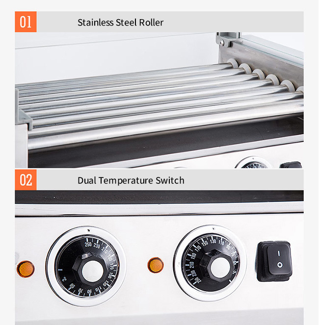 220V Snack Food Processing Equipment 5 Rollers Hot Dog Rack Heater Grille