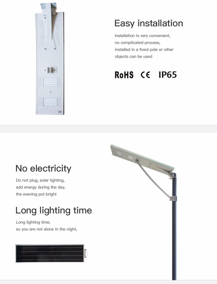 Solar Panel Integrated Motion Sensor High Brightness ip65 30w 35w 60w Solar Street Light with pole
