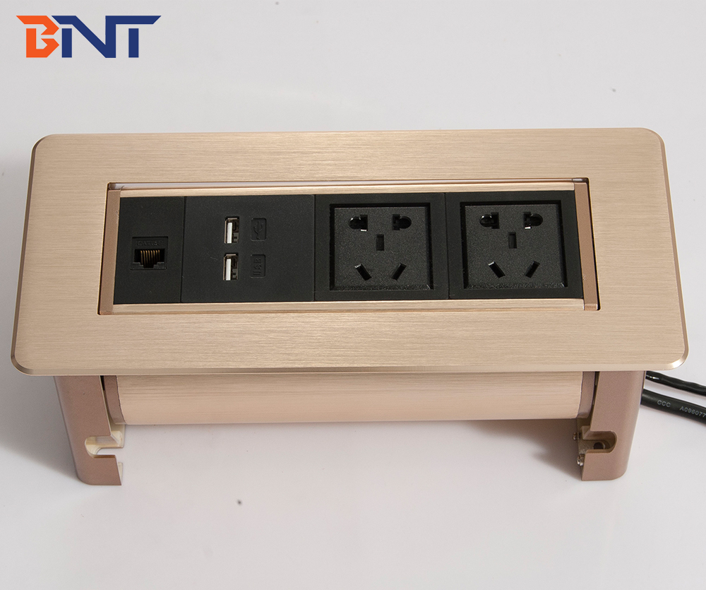 Thick aluminum panel touch press conference table flip up power outlet