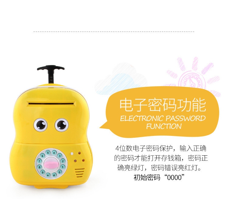 abs material pull rod suitcase coin piggy bank for kids