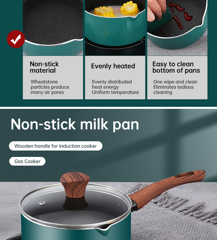 Small Kitchen Sauce Pans With Wooden Handle Non Stick 16 / 18 / 20cm