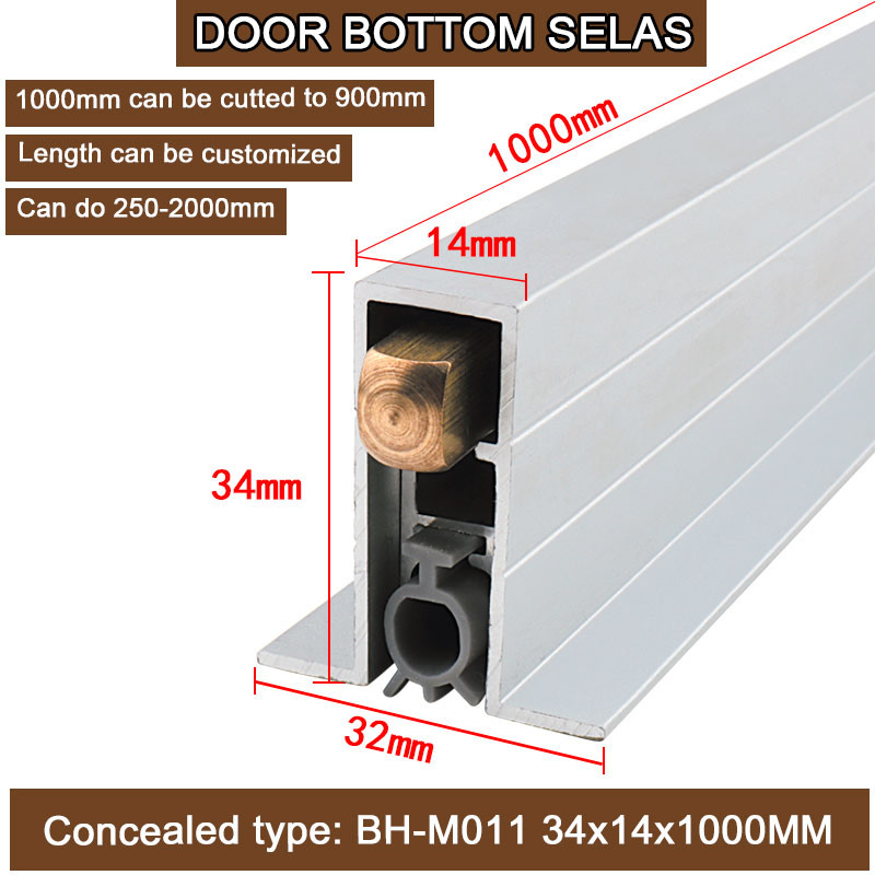Concealed T Type Hidden Groove Automatic Drop Down Door Seal With Side Edge 1000mm
