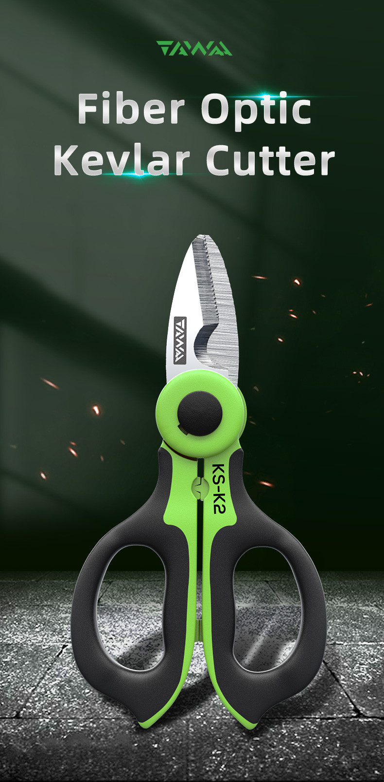 KS-K2 Fiber Optic Kevlar Cutter Stainless Steel Blade Fast Crimping Scissor Cleaver