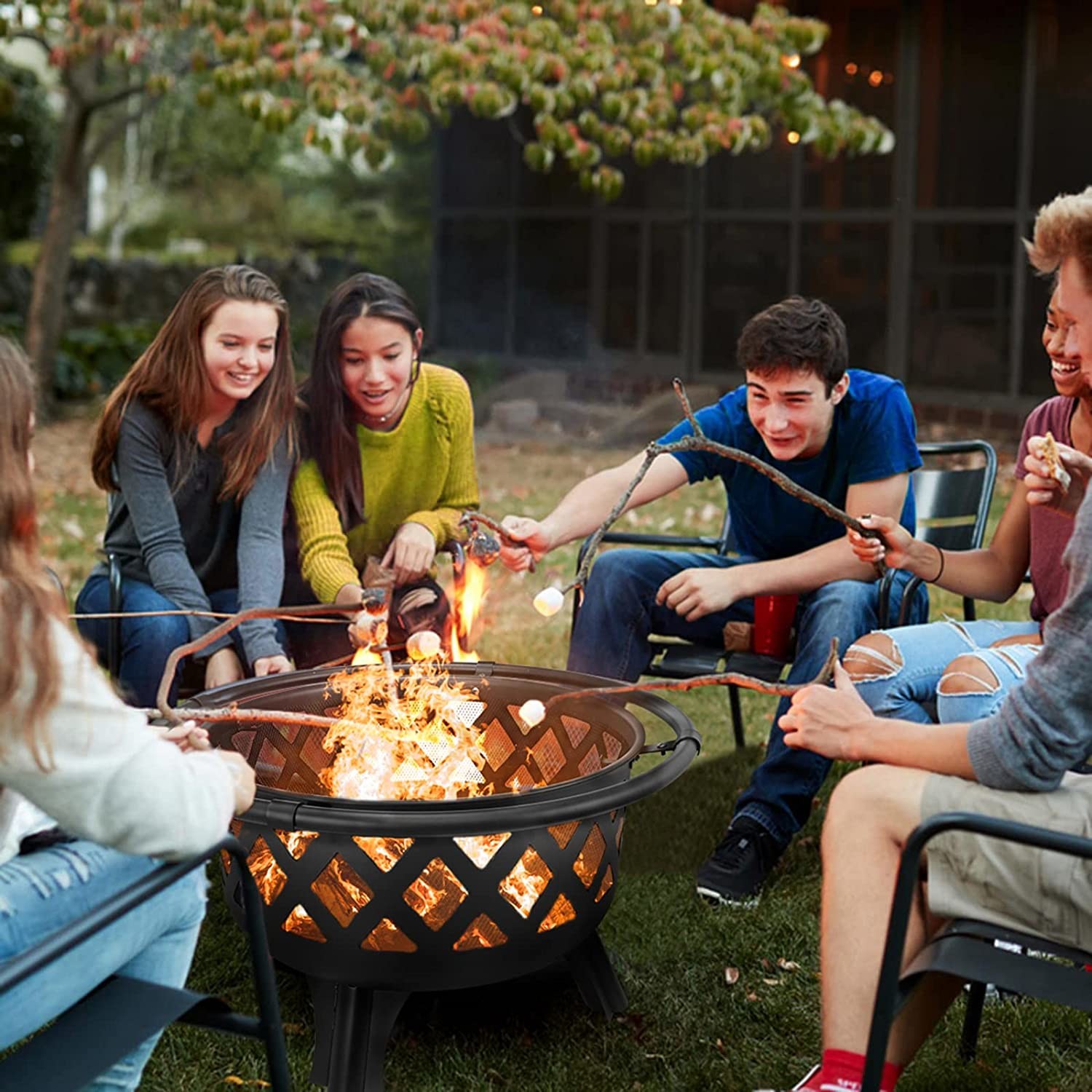 31 X 31 X 17 Inches Outdoor Wood Burning Fire Pit Steel BBQ Grill Firepit