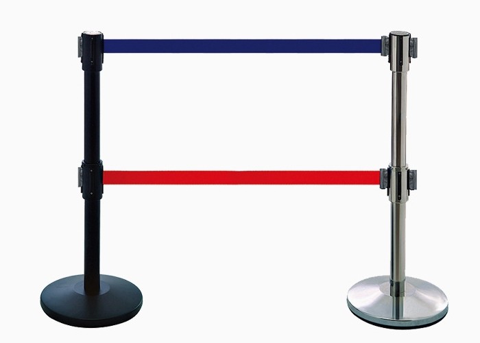 Retractable Belt Type Railing Stand Stainless Steel Crowd Control / Guidance Stanchion with Dia.32CM Wide Weighted Base