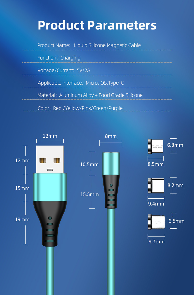 Magnetic Fast Charging Cord USB Cable For Phone Liquid Silicone