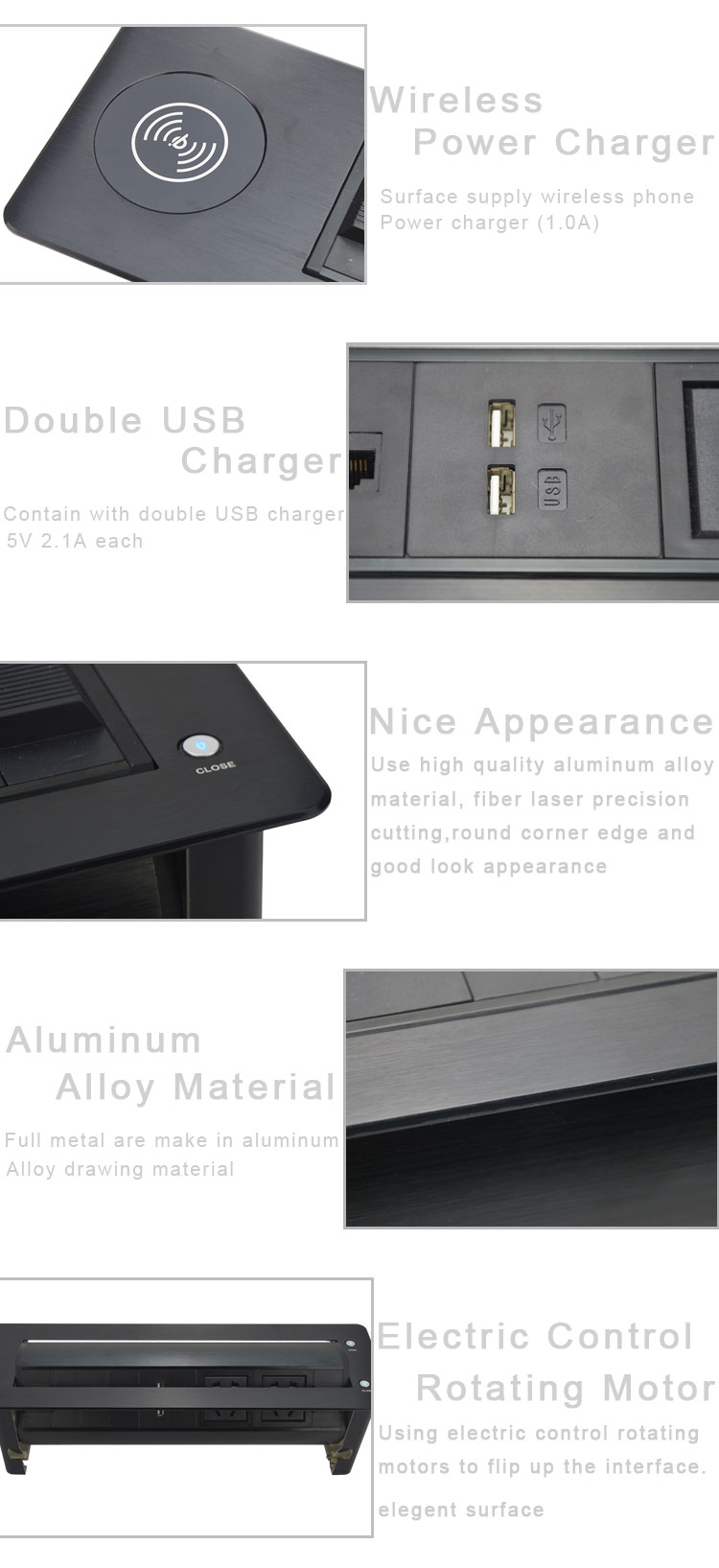 BNT hidden socket type table wireless charger motorized pop up desktop socket for smart home