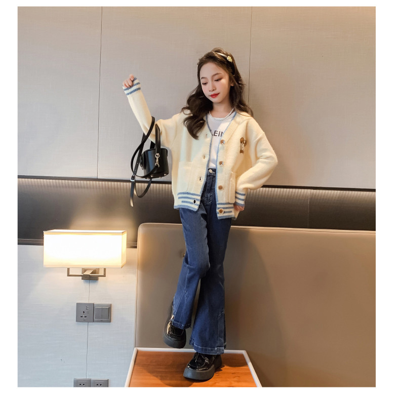 Girls Korean Embroidery Knitted Cardigan Coat For Ages 4-16