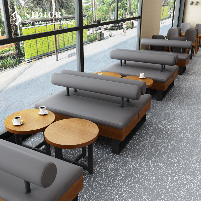 Restaurent Couch Sofa, Hotel Booth Sofa, Club Couch, PU Leather Upholstery, High Density Foam, Powder Coated Metal Base