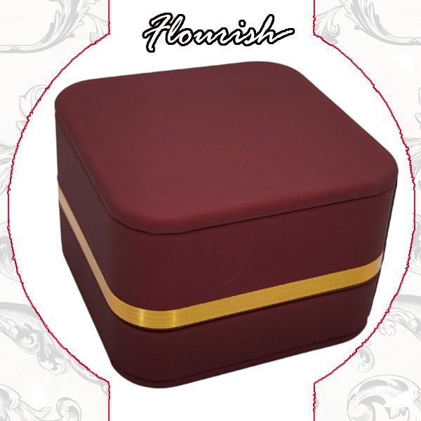 Fancy Red Color Square Cardboard Wedding Ring Packaging Gift Box with Golden Rim