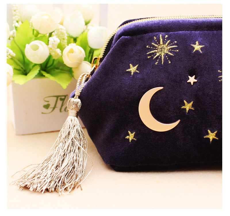 Zipper Embroidery Moon Star Cotton Custom Cosmetic Bag