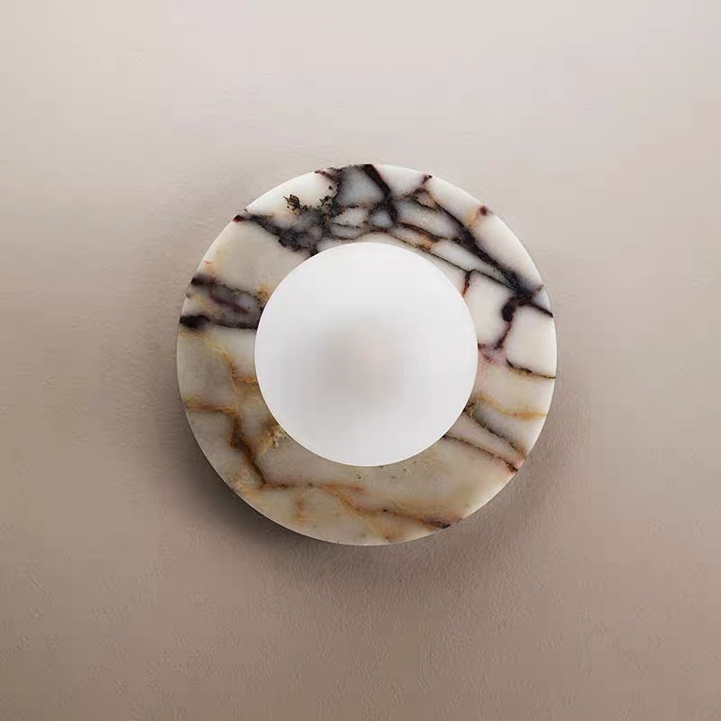 Yellow stone white marble led round and long and plating gold wall lamp for project