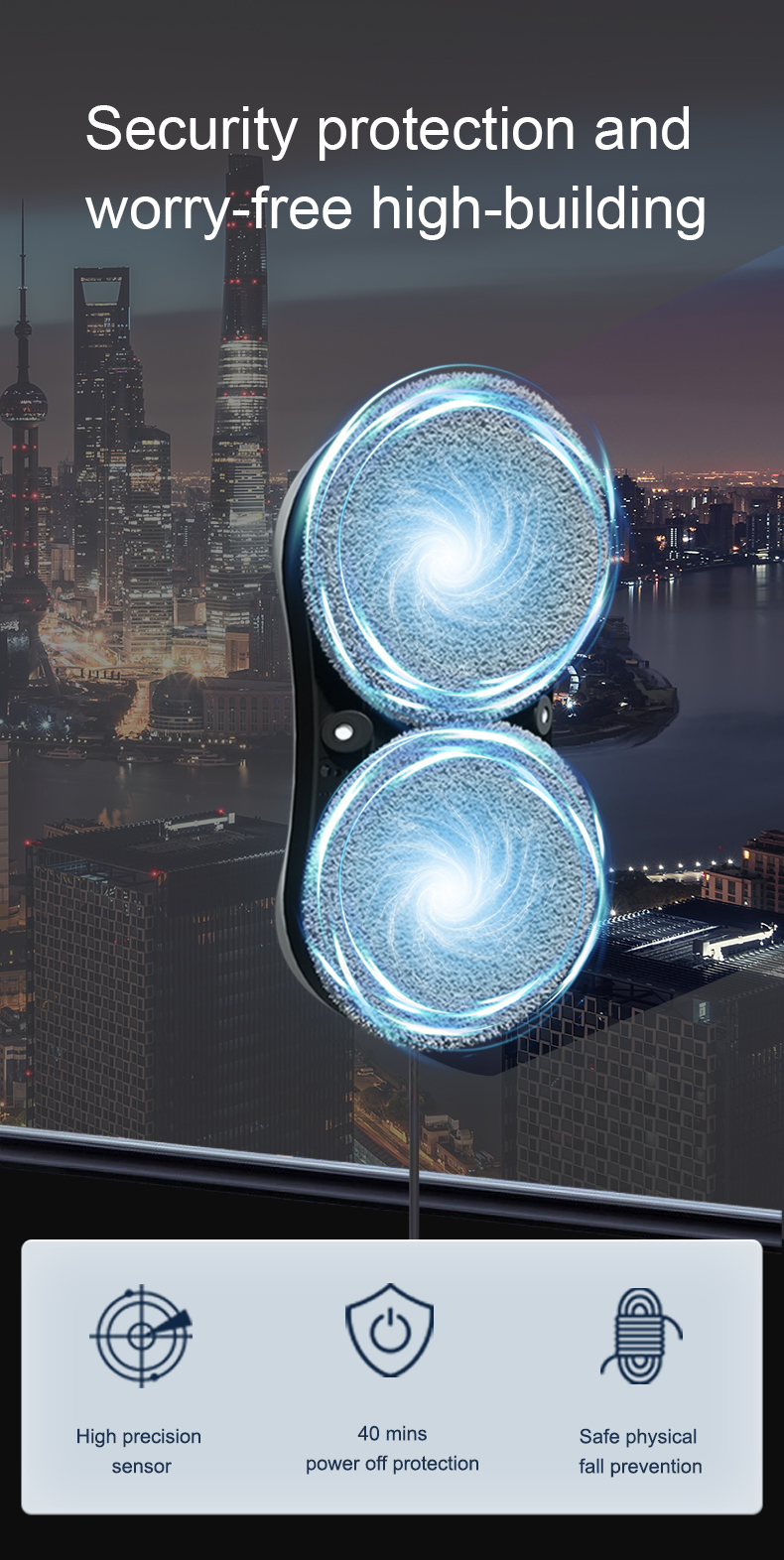 2.4G Remote Control Skyscraper Window Cleaner Robot Border Detection Smart Clean Window Cleaning